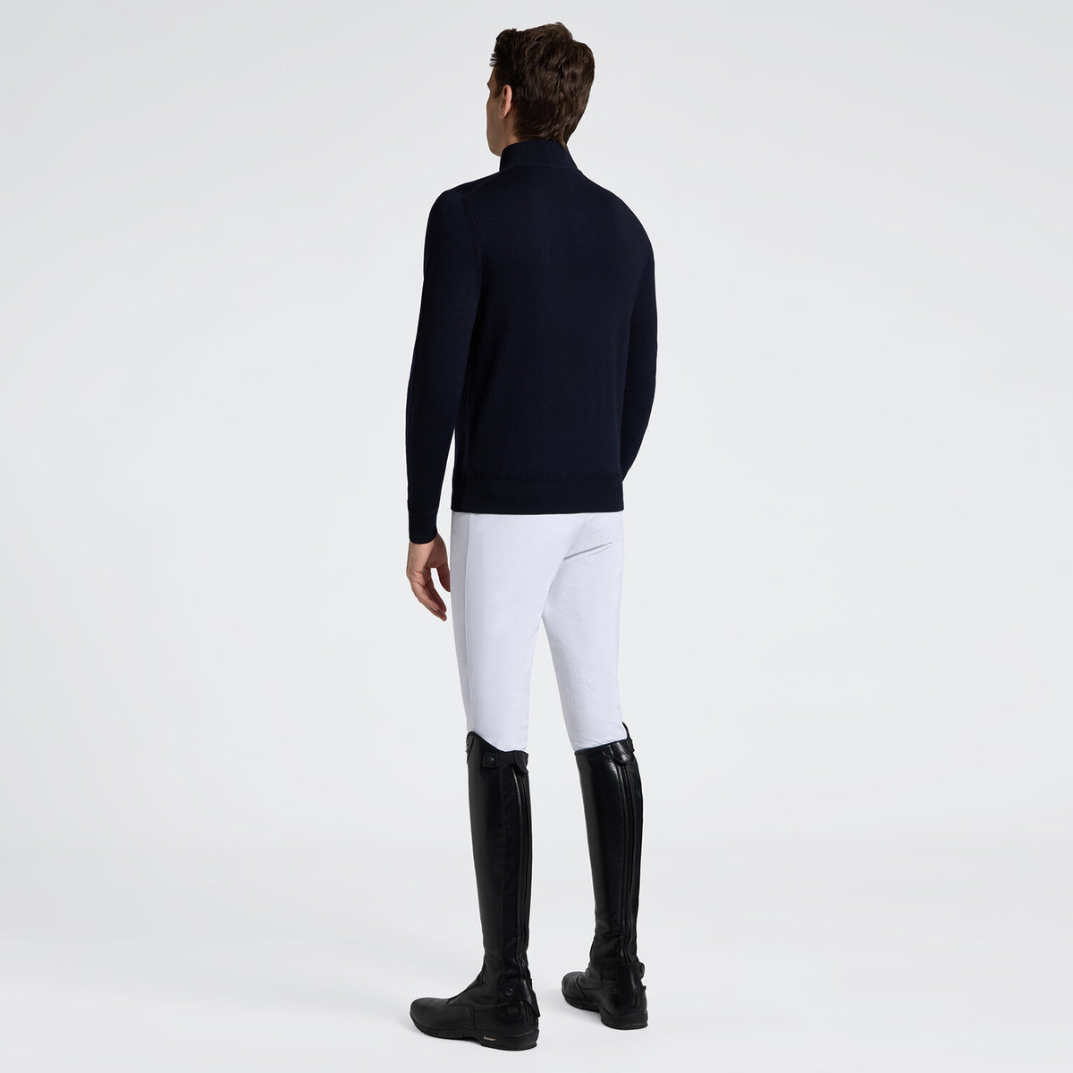 سترة كافاليريا توسكانا بياقة مرتفعة وسحاب نصفي من صوف الميرينو بلون فحمي