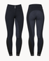 Cavalleria Toscana ladies high waist suede full seat riding breeches in navy blue, front and back views showing Alcantara seat panels and stretch ankle cuffs PAD156