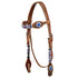 HEADSTALL WITH BLUE DIAMOND DECORATIONS.