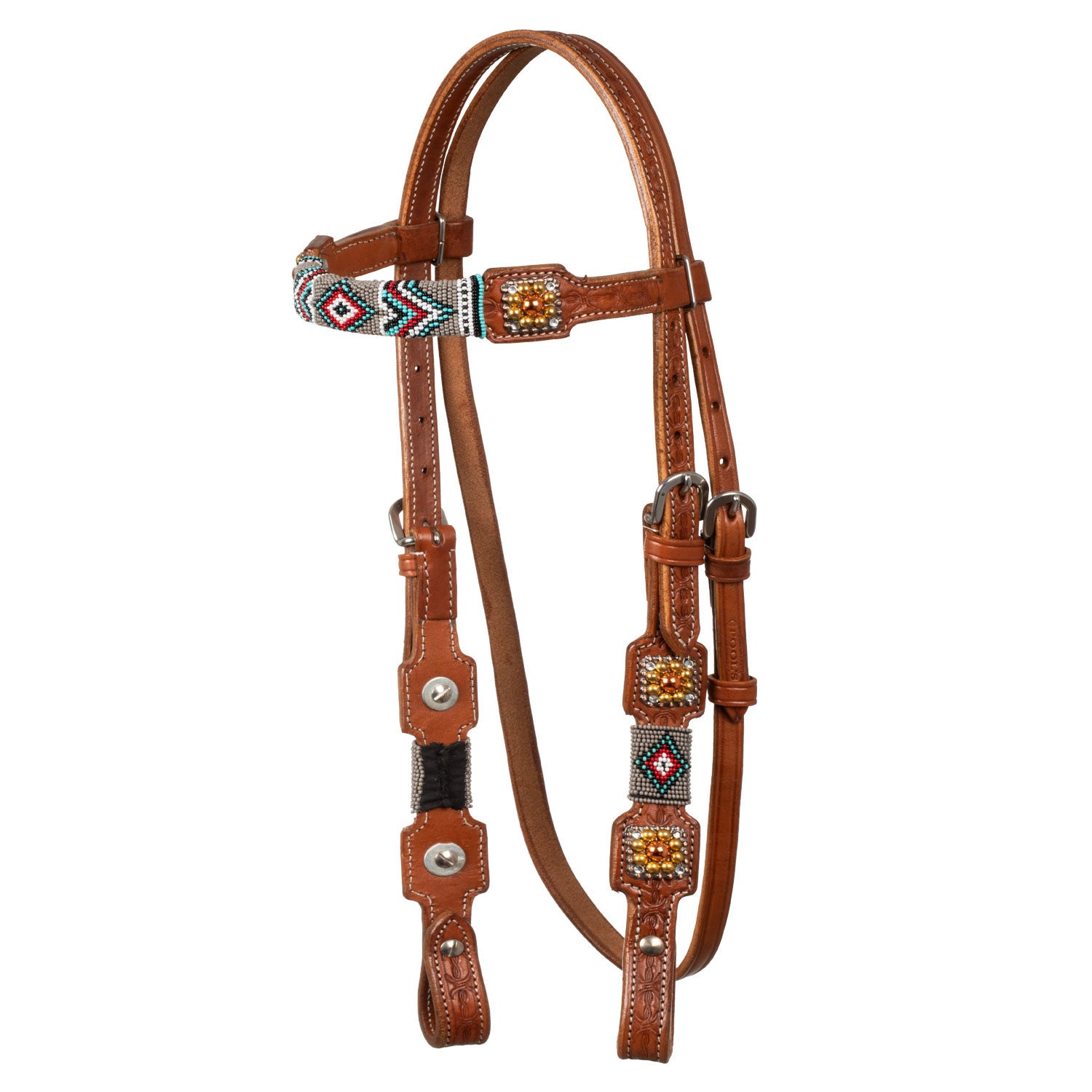 BRIDLE WITH NAVAJO BEADED DECORATIONS.