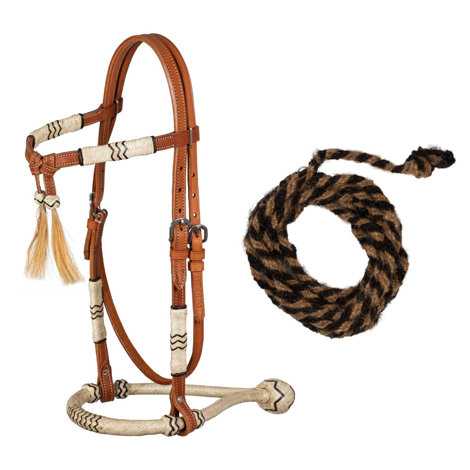 BOSAL BRIDLE WITH HORSEHAIR REINS.