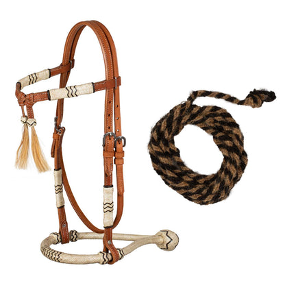 BOSAL BRIDLE WITH HORSEHAIR REINS.