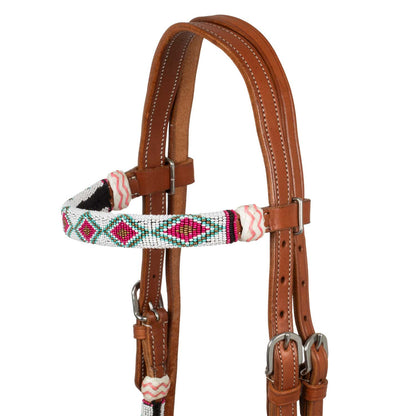 Beaded bosal bridle with cotton mecate reins