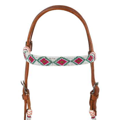 Beaded bosal bridle with cotton mecate reins
