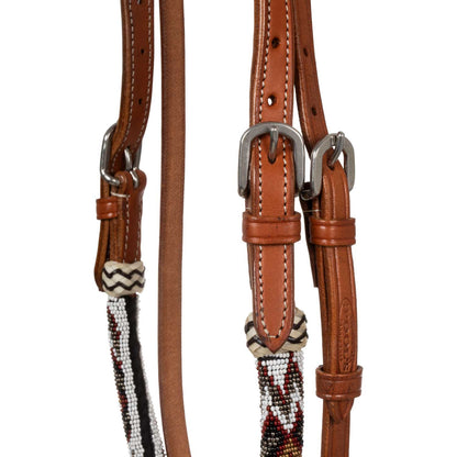 Bridle with beaded soutwest decorations and cottono mecate reins