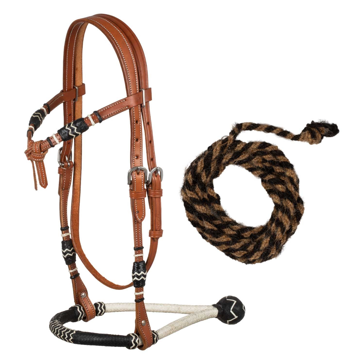 BICOLOR BOSAL SET WITH HORSEHAIR MECATE REINS.