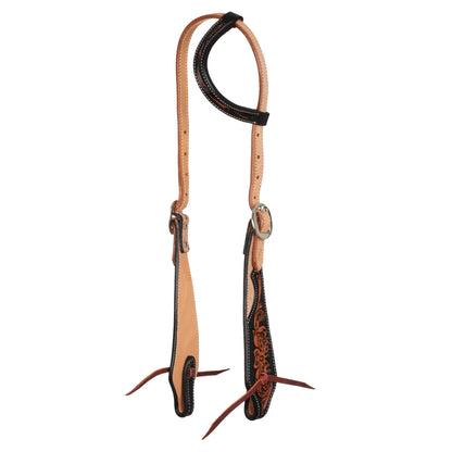 ONE EAR WESTERN BRIDLE DARK FLORAL TOOLING.