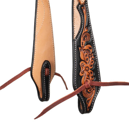 ONE EAR WESTERN BRIDLE DARK FLORAL TOOLING