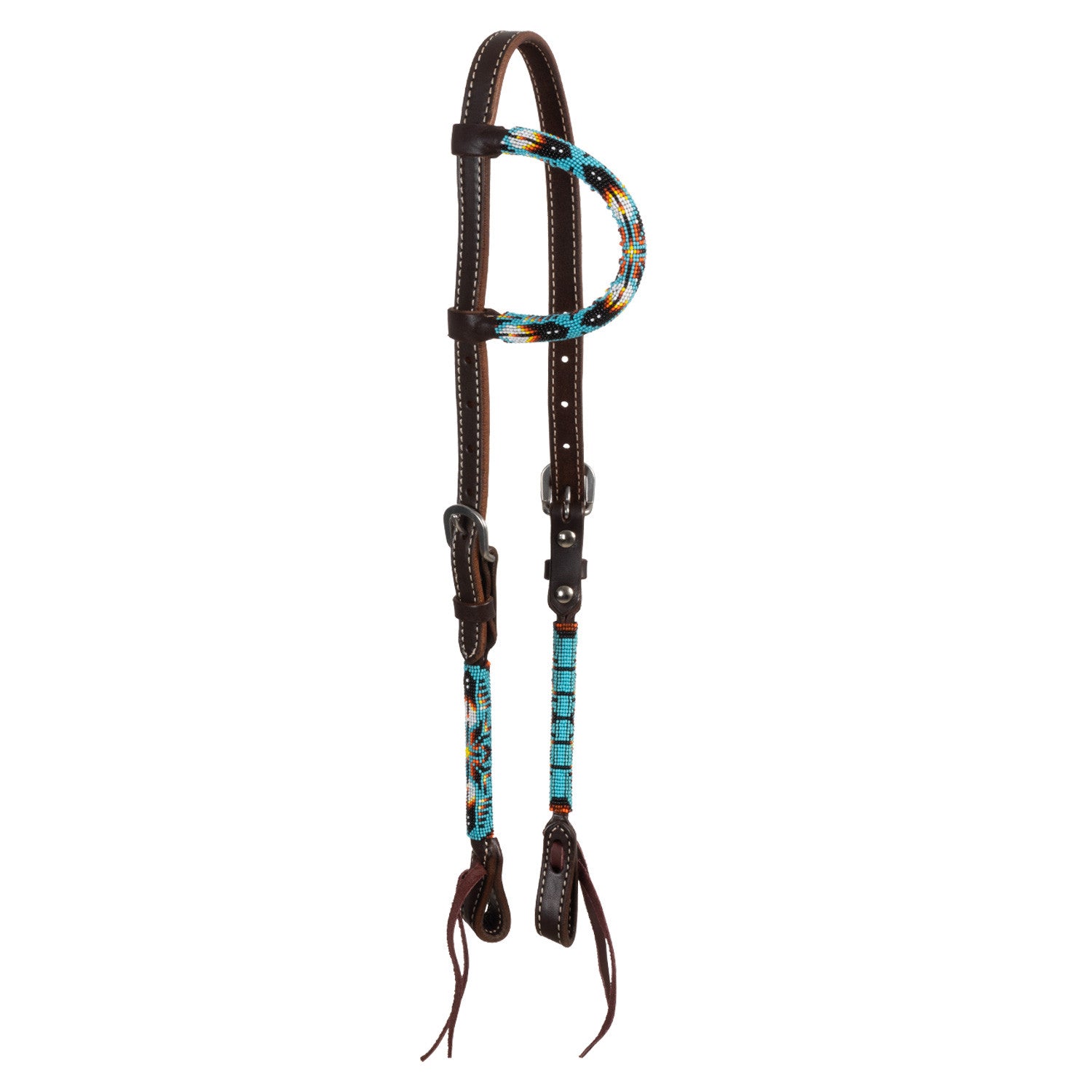 NAVAJO SKY BEADED OILED WESTERN ONE EAR BRIDLE.
