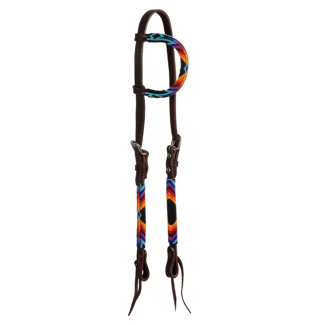 SERAPE BEADED OILED WESTERN ONE EAR BRIDLE.