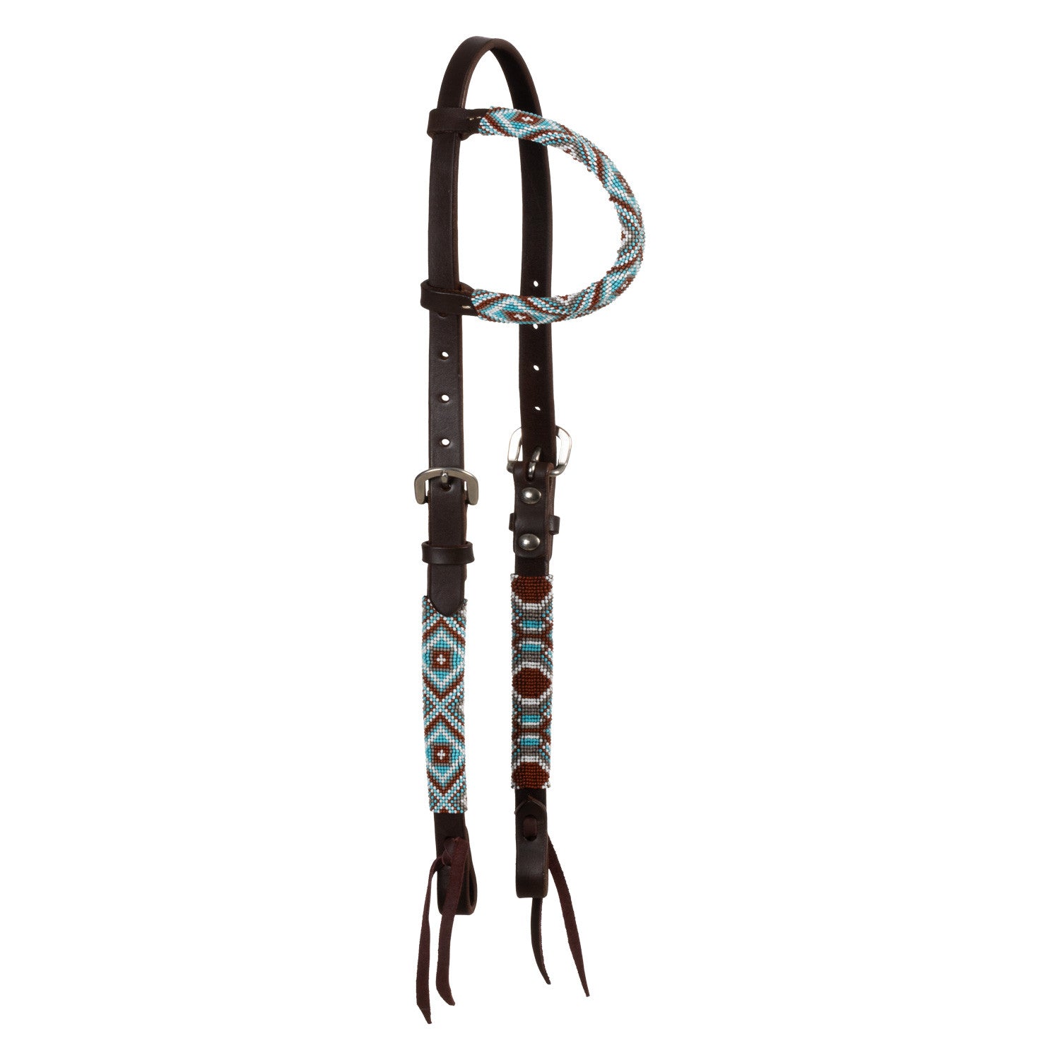 DIAMONDS BEADED OILED WESTERN ONE EAR BRIDLE.