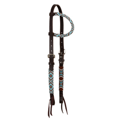 DIAMONDS BEADED OILED WESTERN ONE EAR BRIDLE.