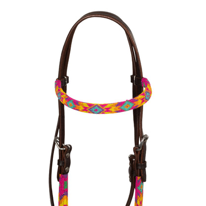 MULTICOLOR BEADED OILED WESTERN BRIDLE