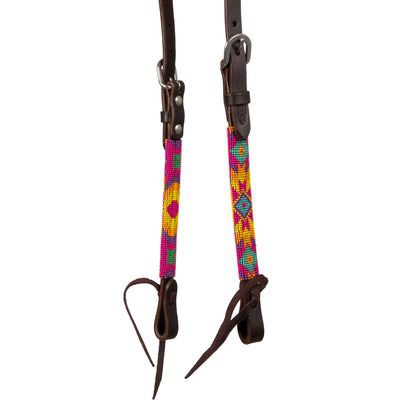MULTICOLOR BEADED OILED WESTERN ONE EAR BRIDLE