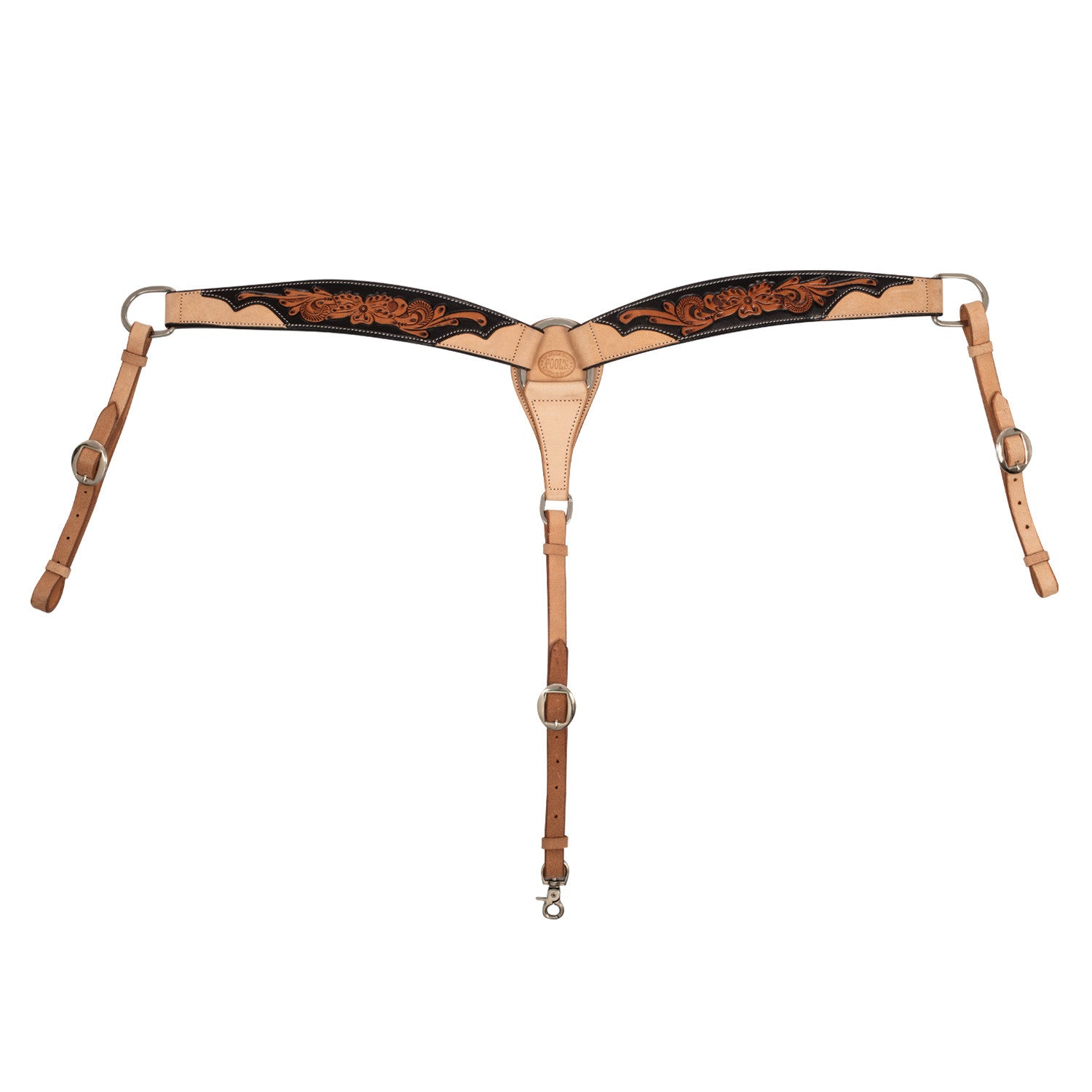WESTERN BREASTCOLLAR DARK FLORAL TOOLING.