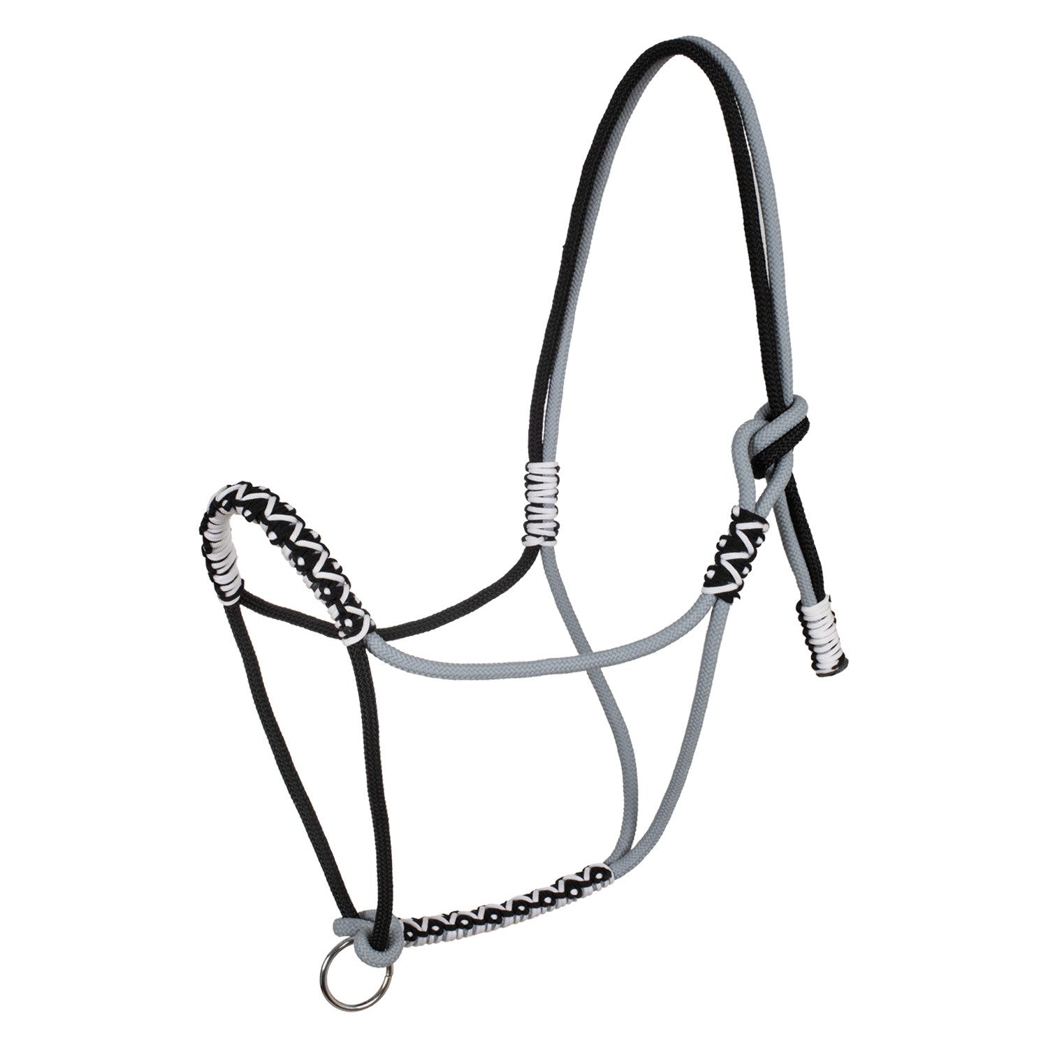 Braided halter with decorations.