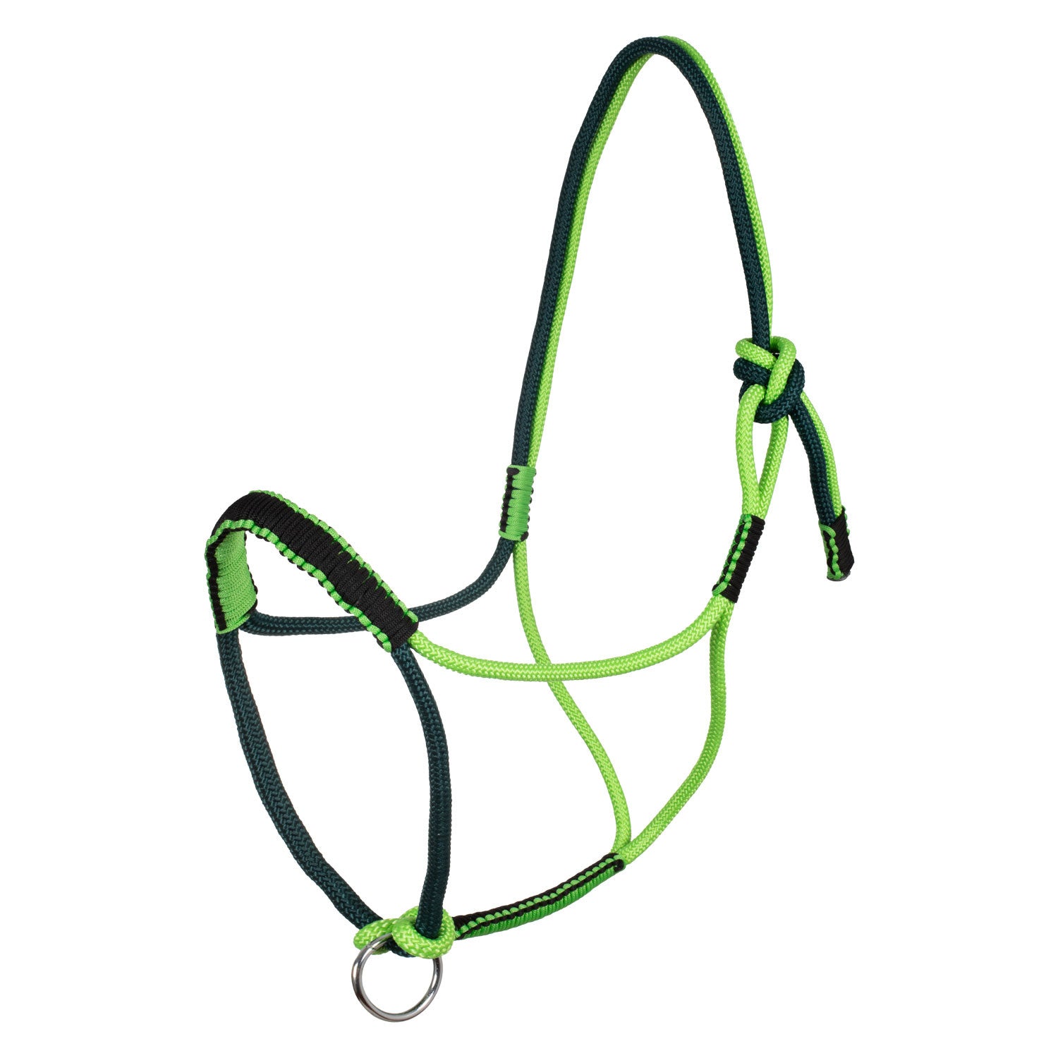 Braided halter with decorations.