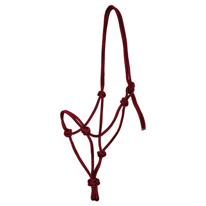 Adjustable knotted rope halter.
