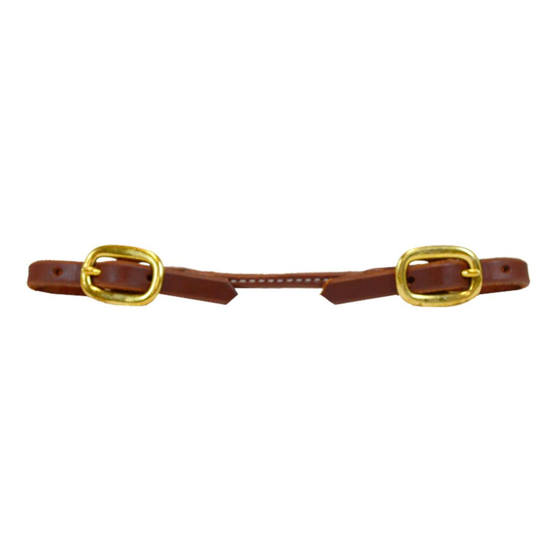 ROLLED HARNESS LEATHER CURB STRAP - BRASS.