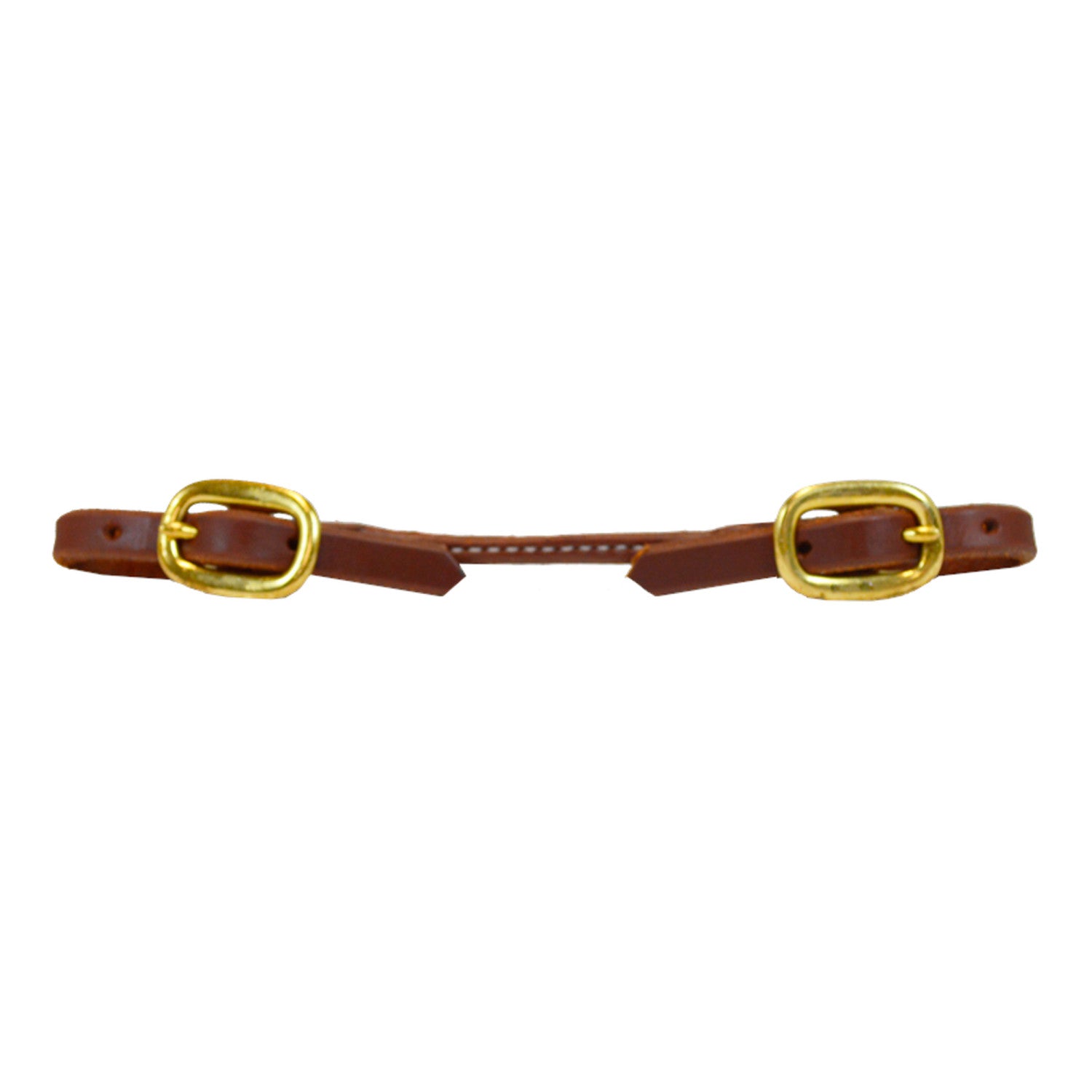 ROLLED HARNESS LEATHER CURB STRAP - BRASS.