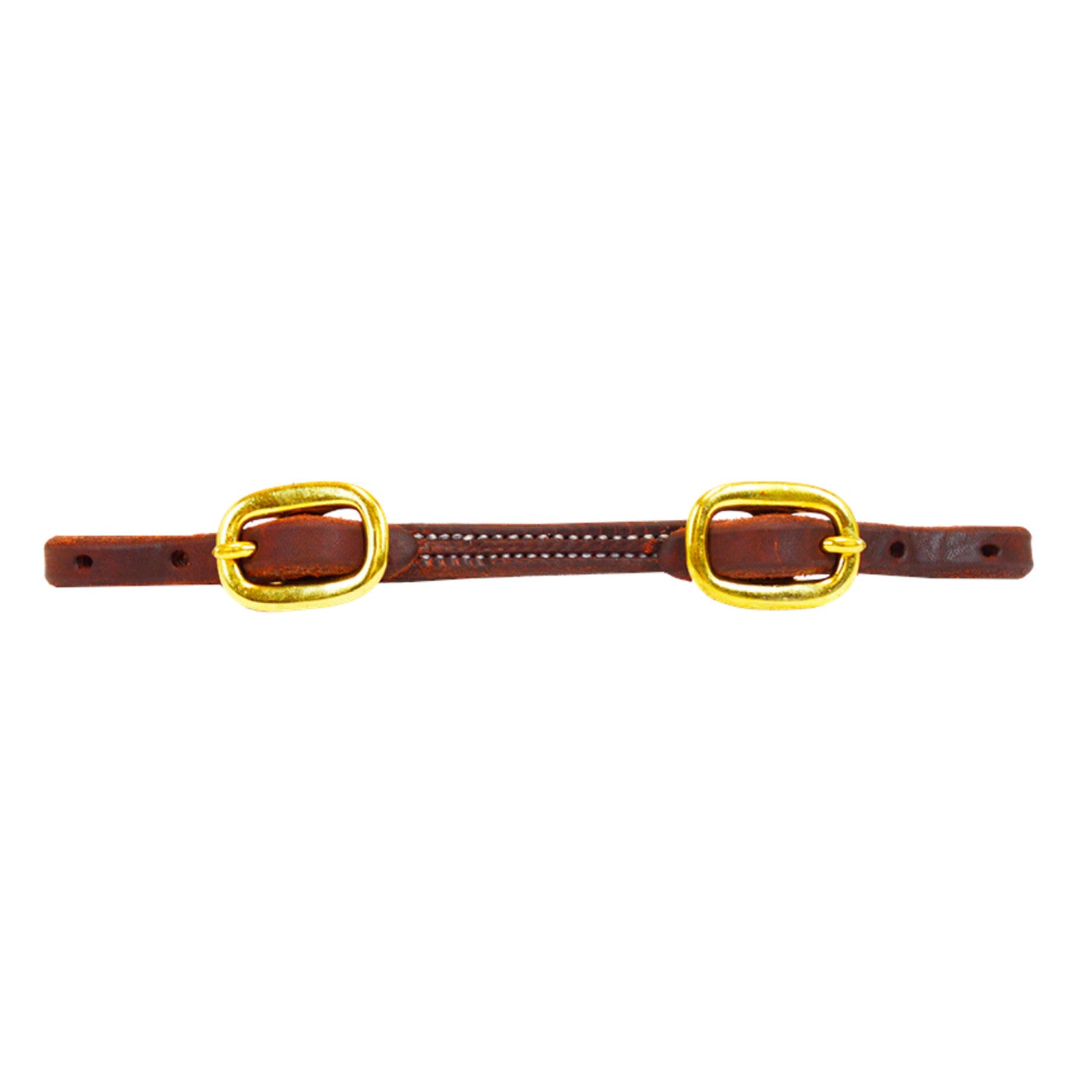 DOUBLED AND STITCHED HARNESS LEATHER CURB STRAP.