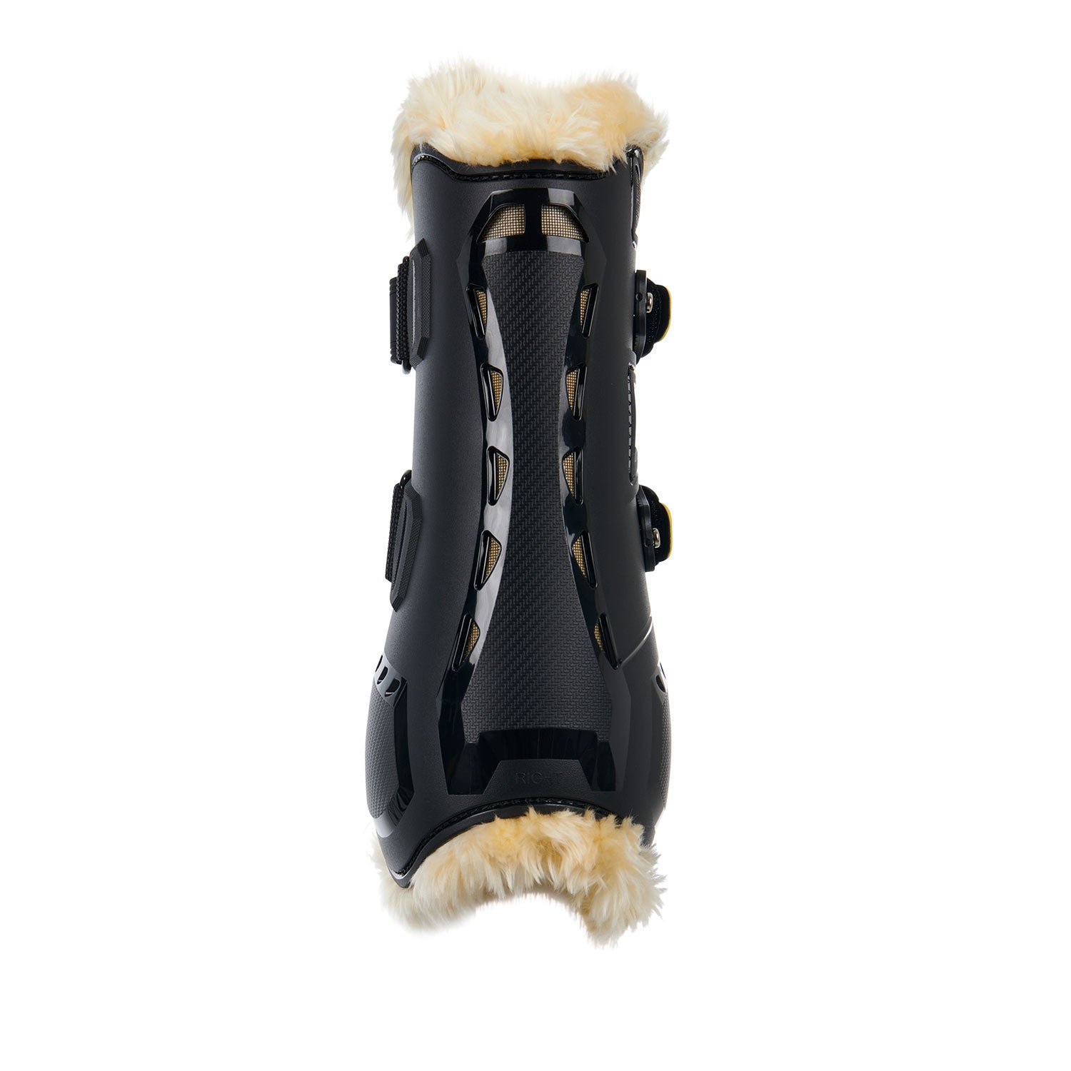 Tendon boots in polyurethane with synthetic lambskin.