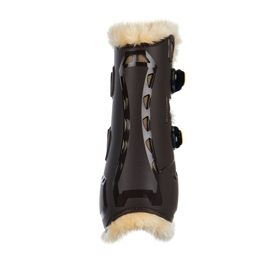 Tendon boots in polyurethane with synthetic lambskin.