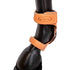 Leather skid boots with hook and loop closure.