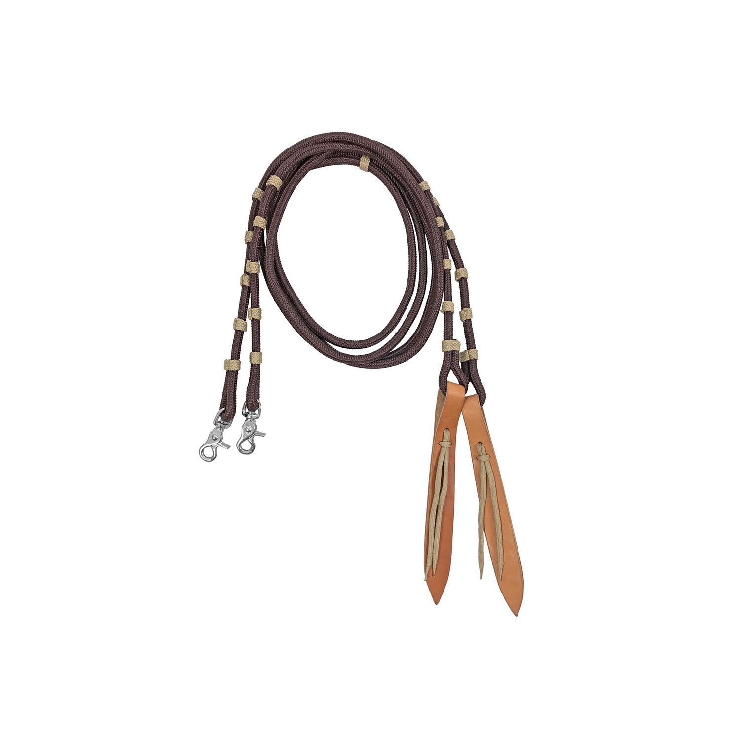 Nylon reins with leather flap.