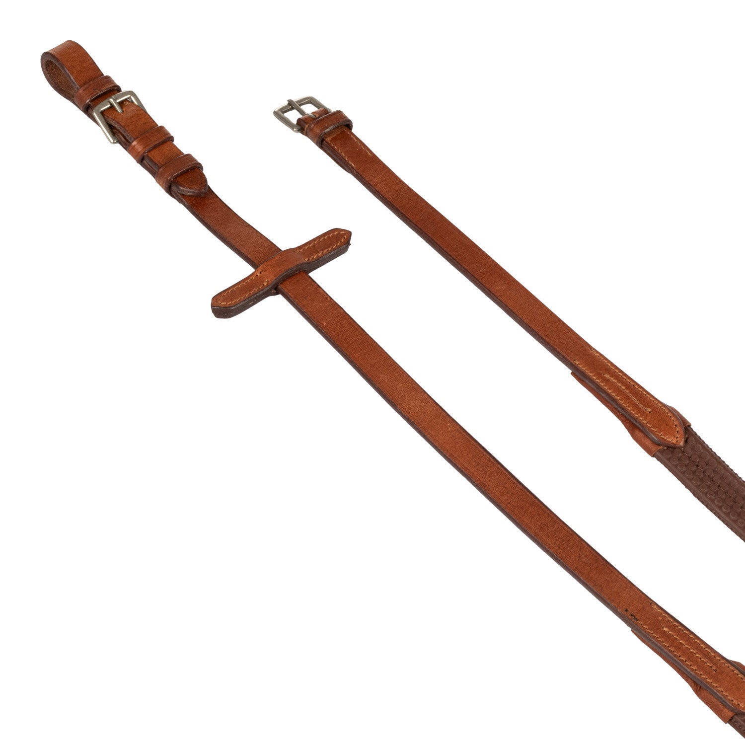 LEATHER AND RUBBER REINS SILVER FITTING (1.6CM).