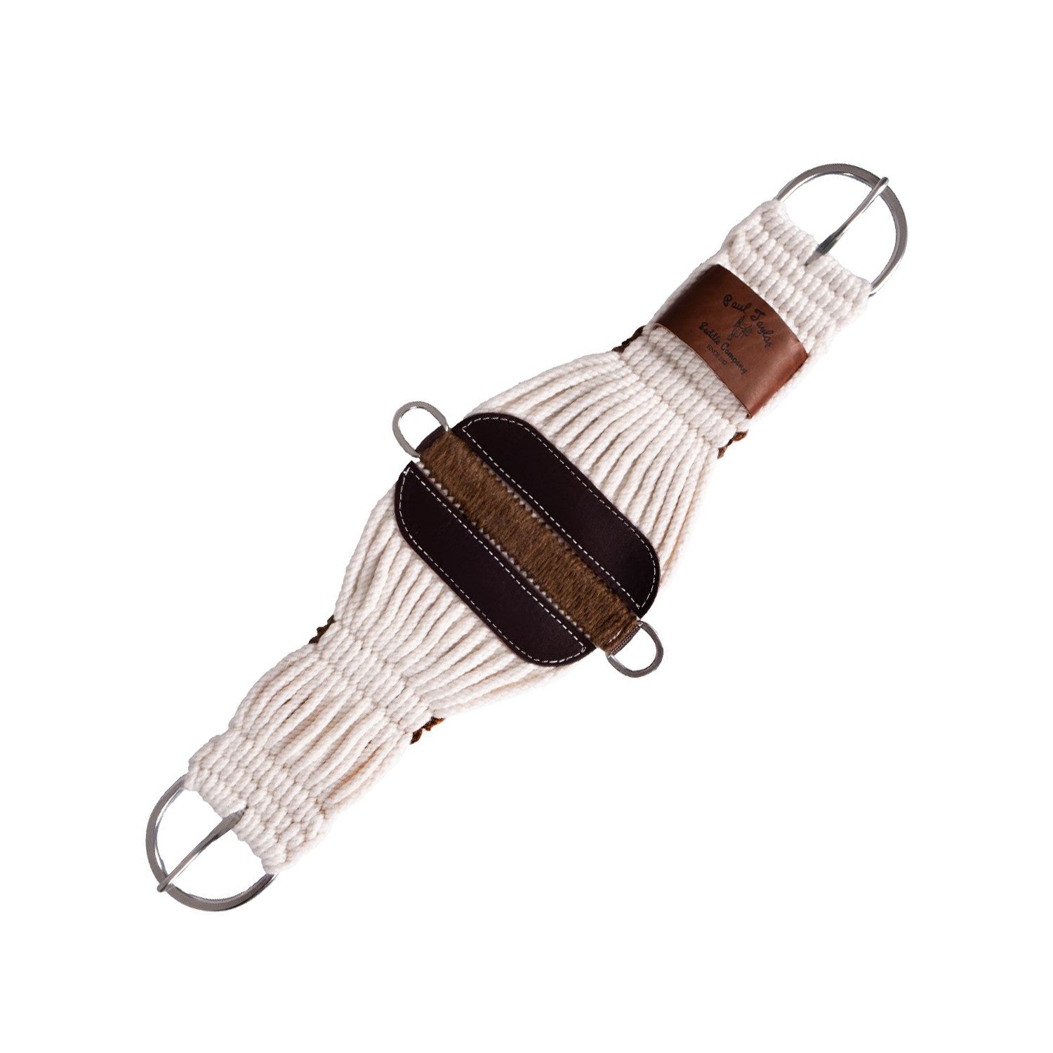 MOHAIR WESTERN GIRTH WITH LEATHER REINFORCES MADE IN USA.