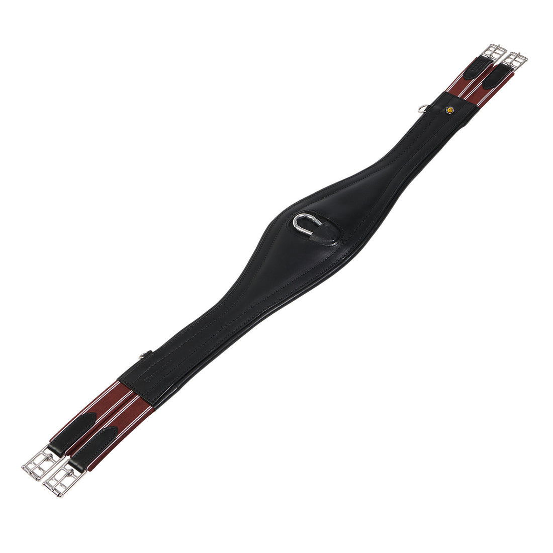 Leather jumping girth with elastic bands.