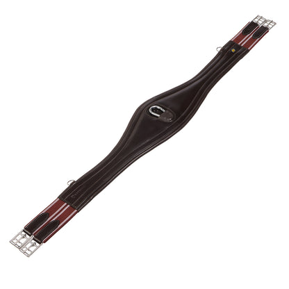 Leather jumping girth with elastic bands.