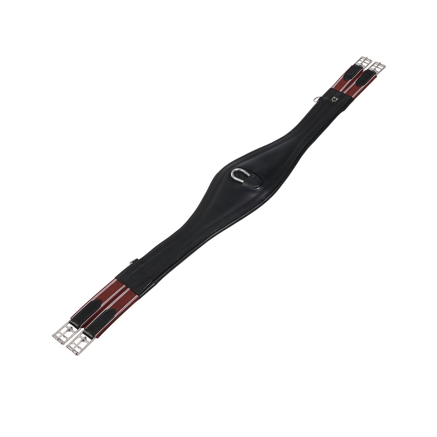 Leather jumping girth with elastic bands.