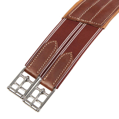 Jumping girth in leather with protectors