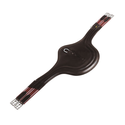 Jumping girth in leather with protectors.