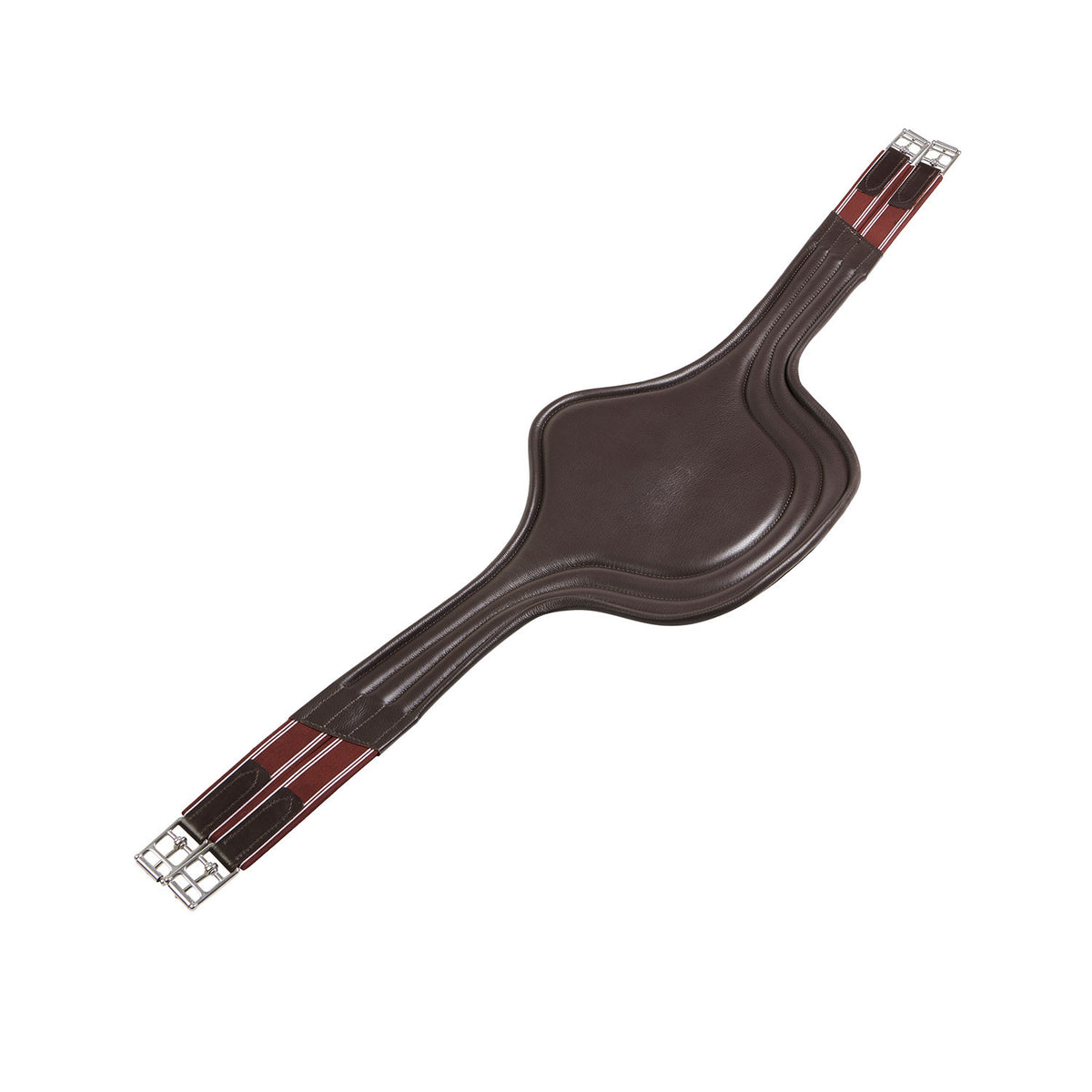 Jumping girth in leather with protectors