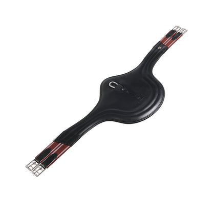 Jumping girth in leather with protectors.