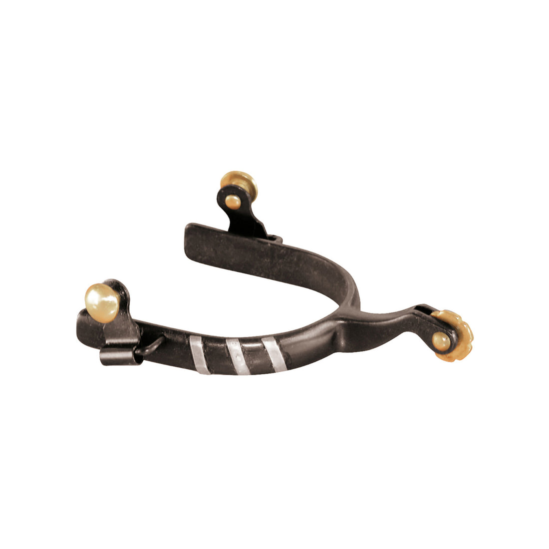 BLACK SPURS WITH METAL INLAY.