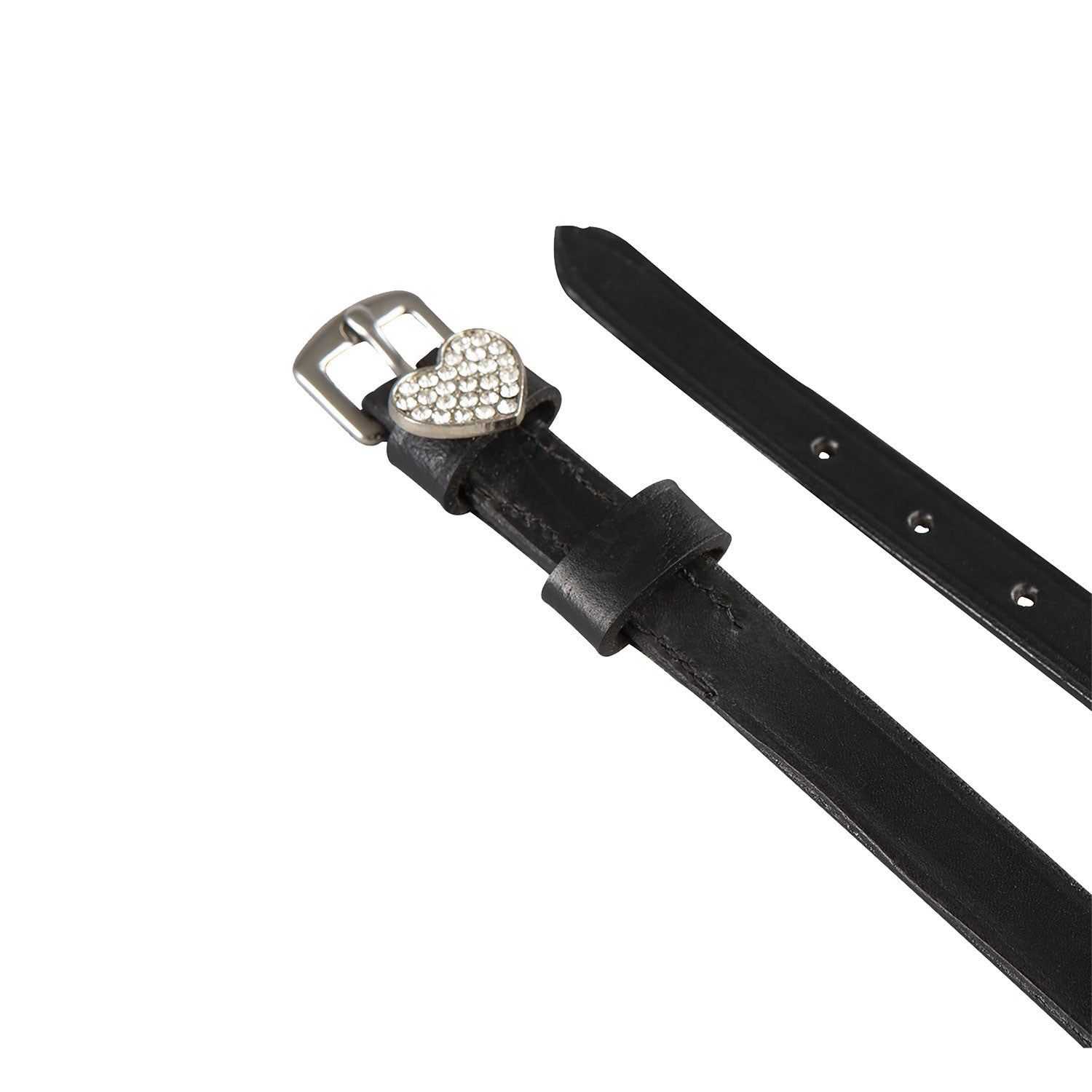 Laces for spurs in leather with rhinestone decorations.