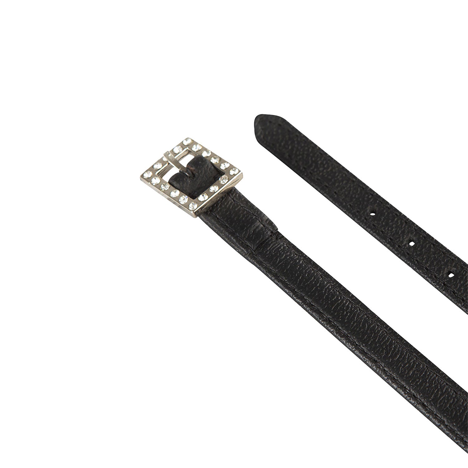 Laces for spurs in leather with rhinestone decorations.