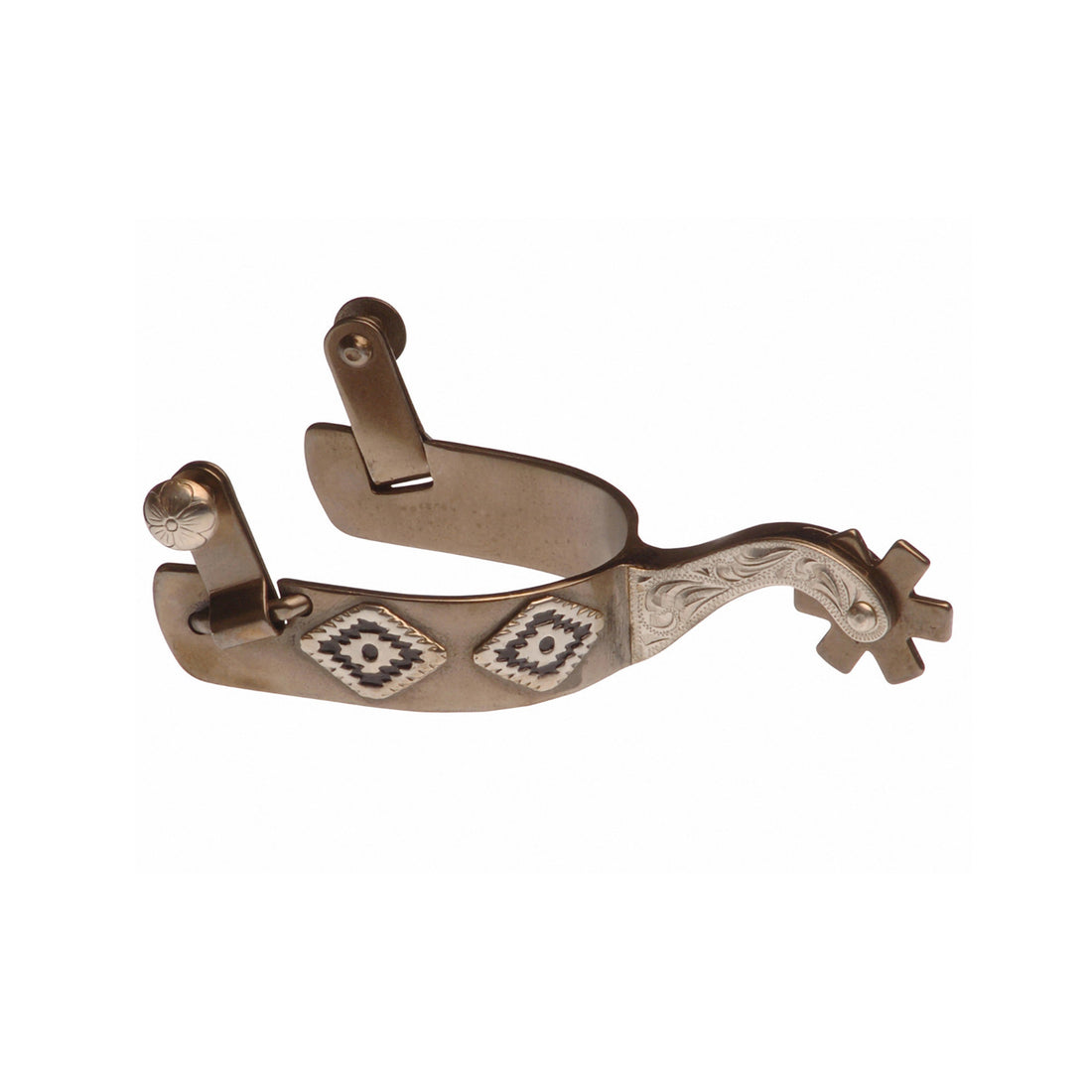 BURNISHED WESTERN SPURS WITH DIAMOND DECORATIONS.