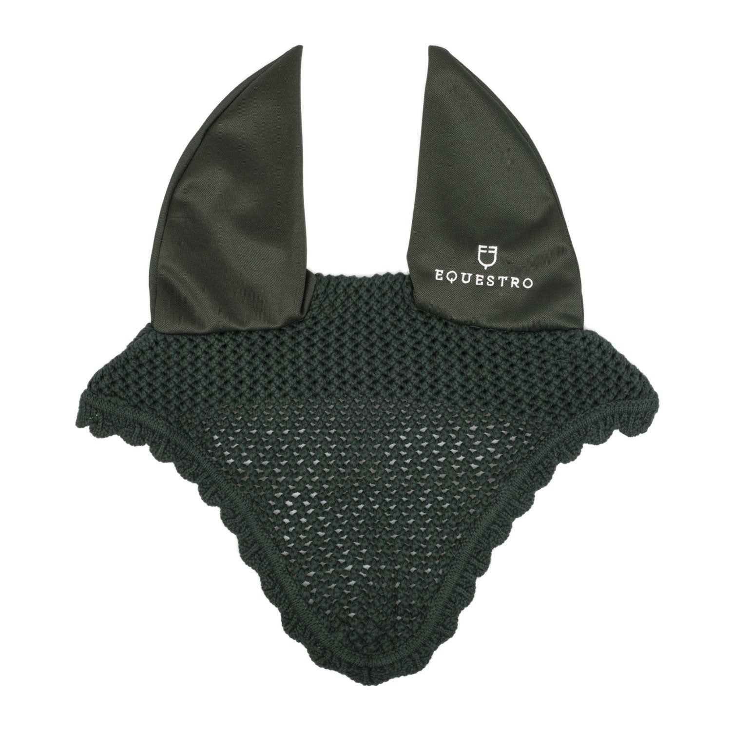 Knitted fly veil with elastic ears.