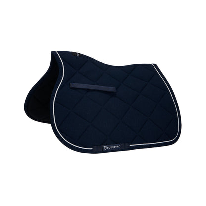 Jumping saddle pad in cotton with trimmings.