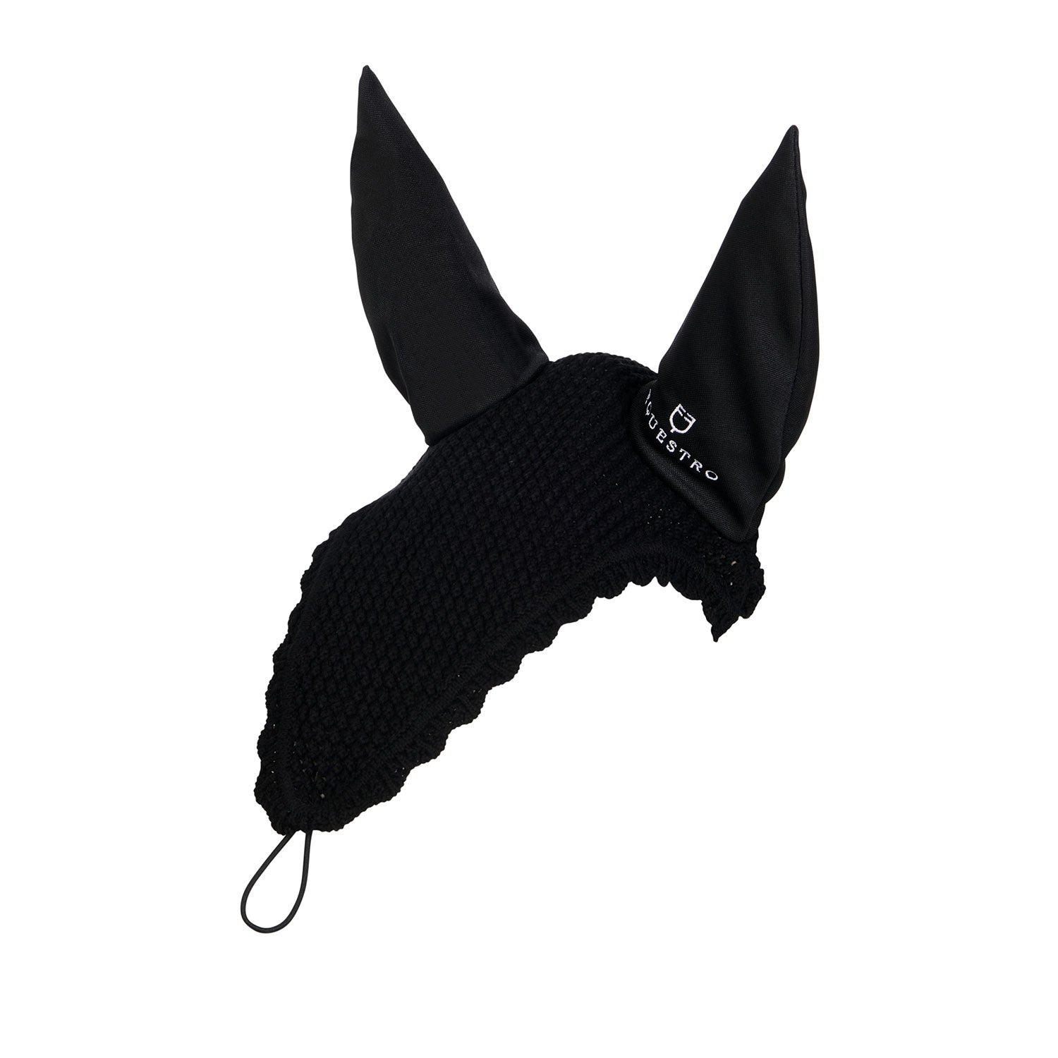 Knitted fly veil with elastic front strap.