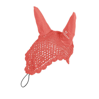 Knitted fly veil with elastic front strap.