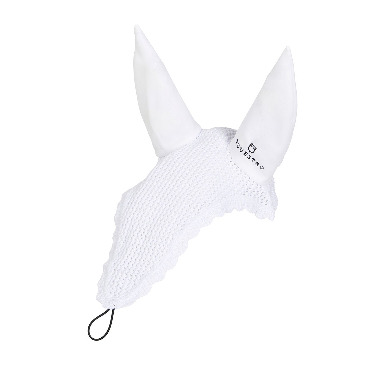 Knitted fly veil with elastic front strap.