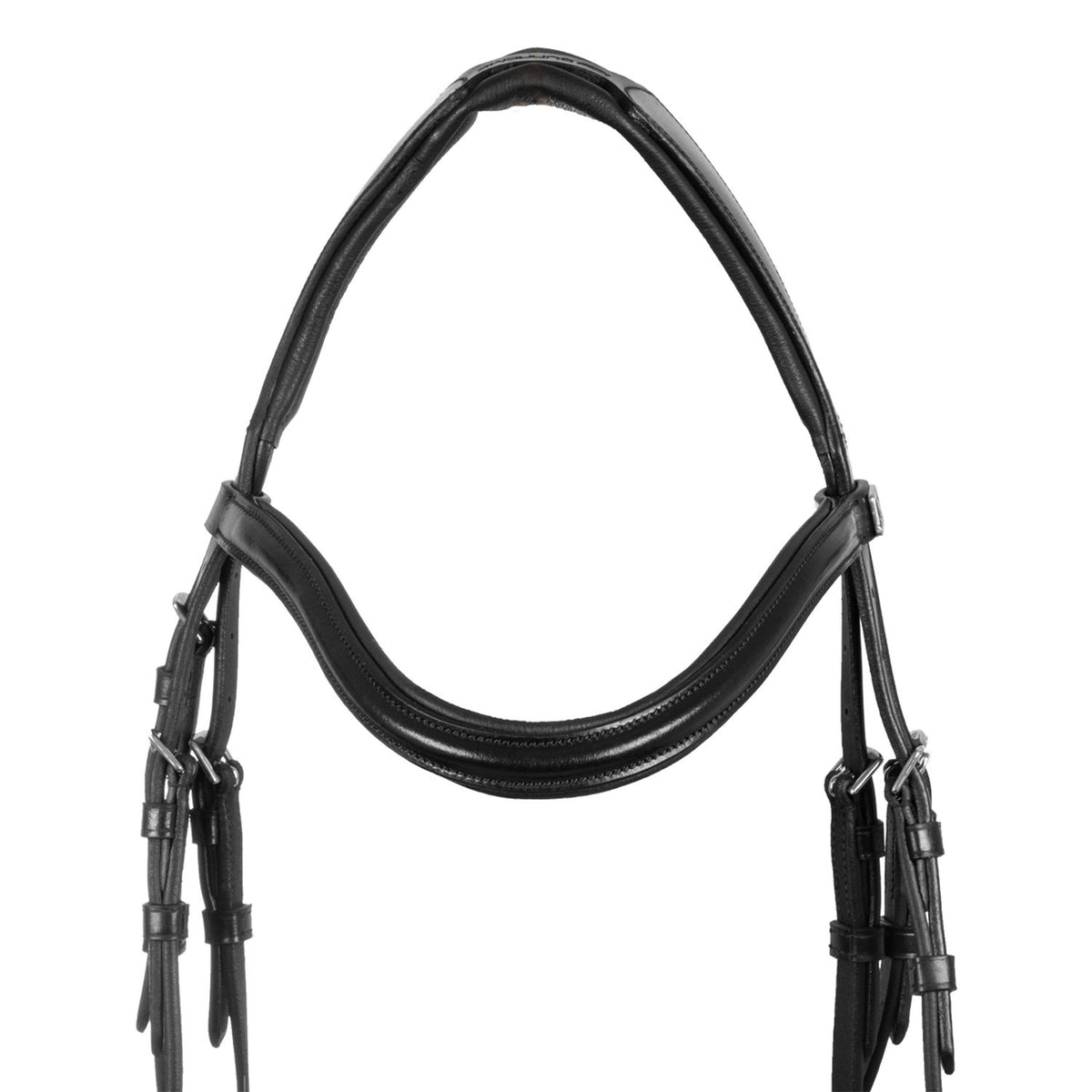 Snaffle bridle with anatomical curved noseband