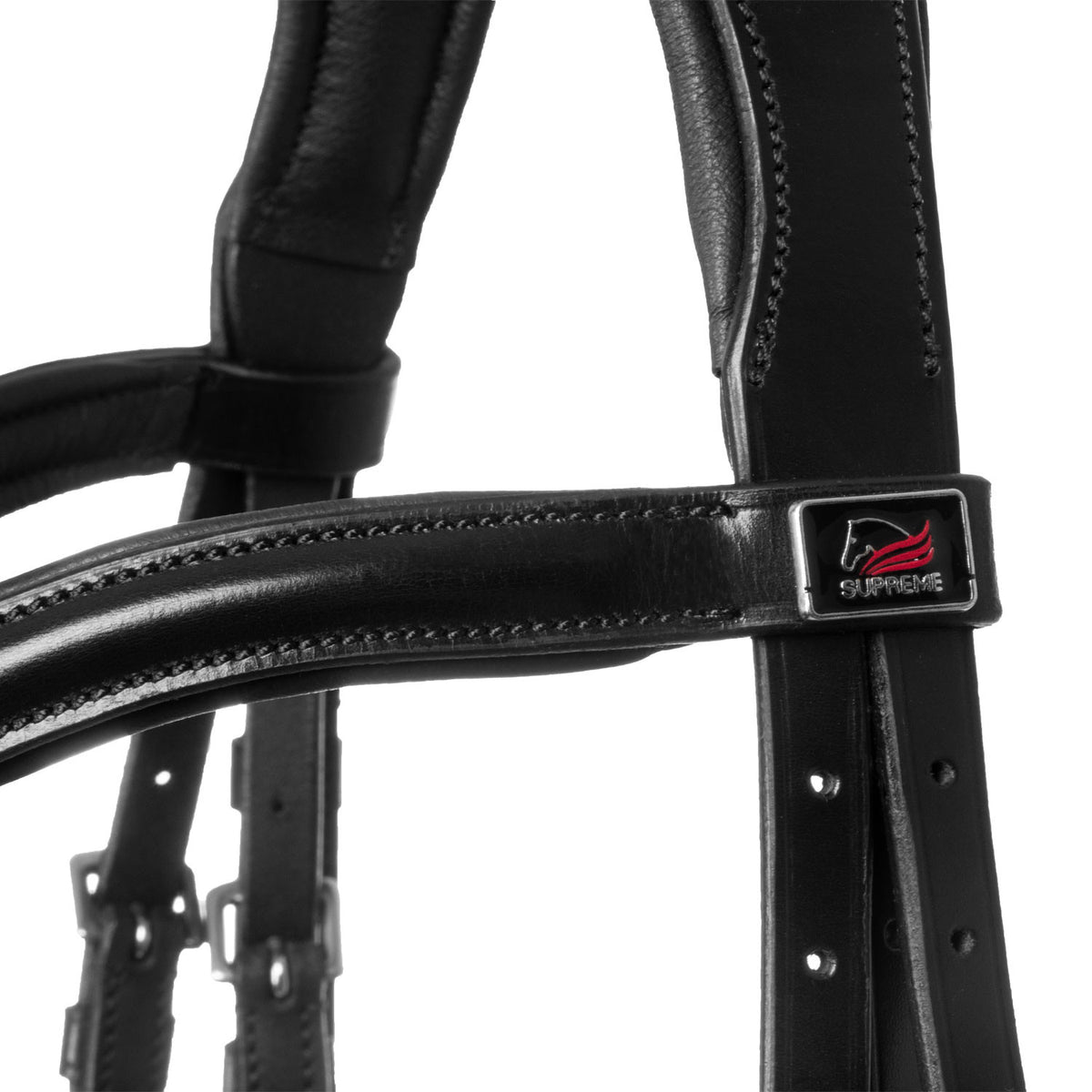 Snaffle bridle with anatomical curved noseband