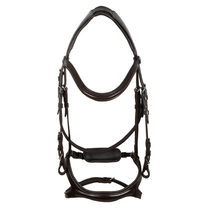 Snaffle bridle with anatomical curved noseband